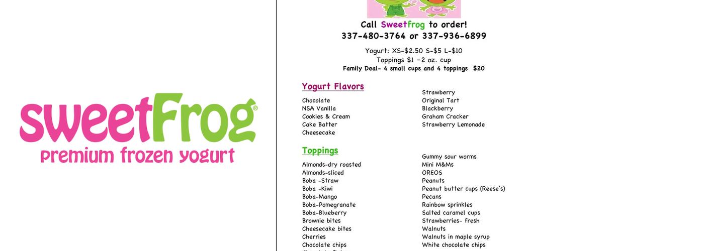 Sweet Frog Menu