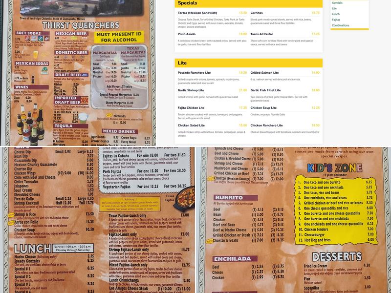 La Cabaña Mexican Restaurant Menu