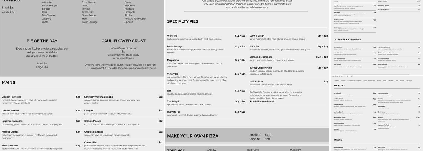 Zucca Bar & Pizzeria Menu