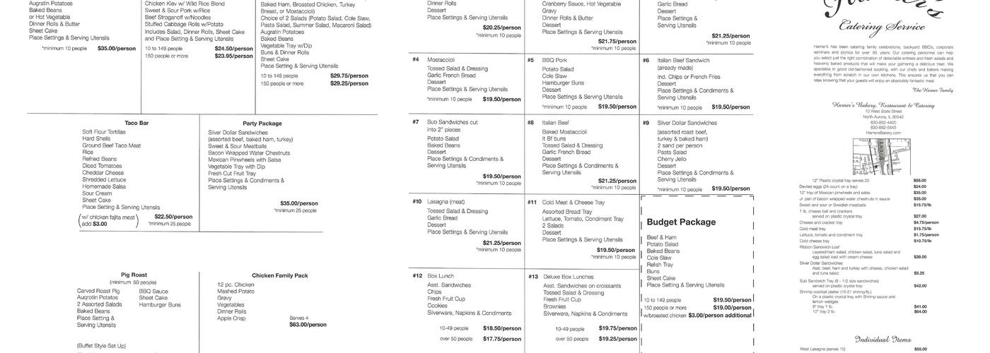 Harner's Bakery Restaurant Menu
