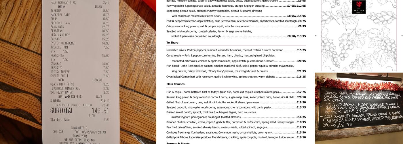 Three Horseshoes Menu