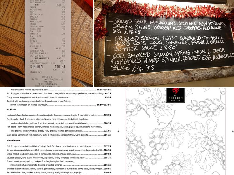 Three Horseshoes Menu