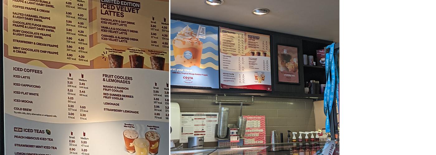 Costa Coffee Menu