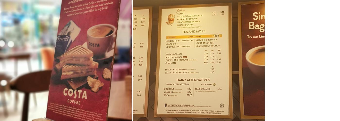 Costa Coffee Menu