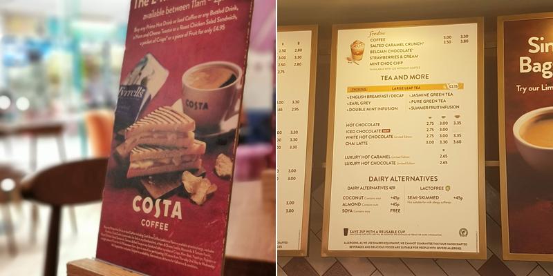 Costa Coffee Menu