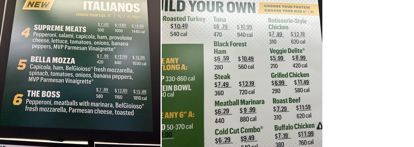 Subway Menu