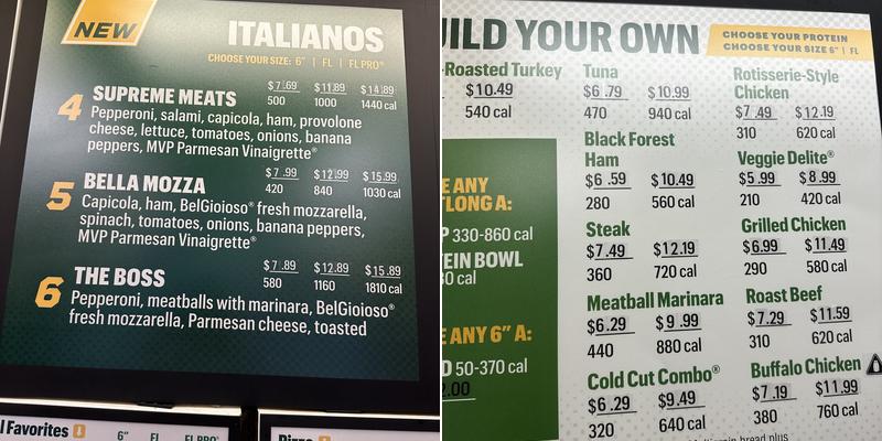 Subway Menu