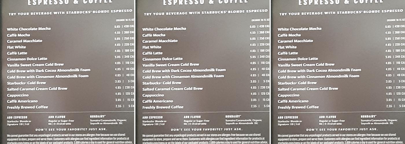 Starbucks Menu
