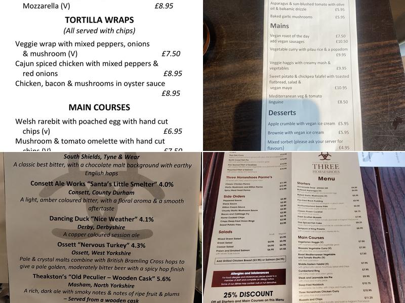 Three Horseshoes Menu