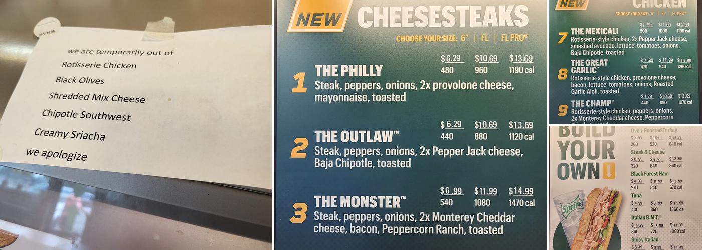 Subway (Marathon) Menu