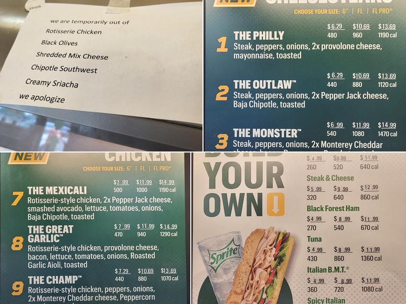 Subway (Marathon) Menu