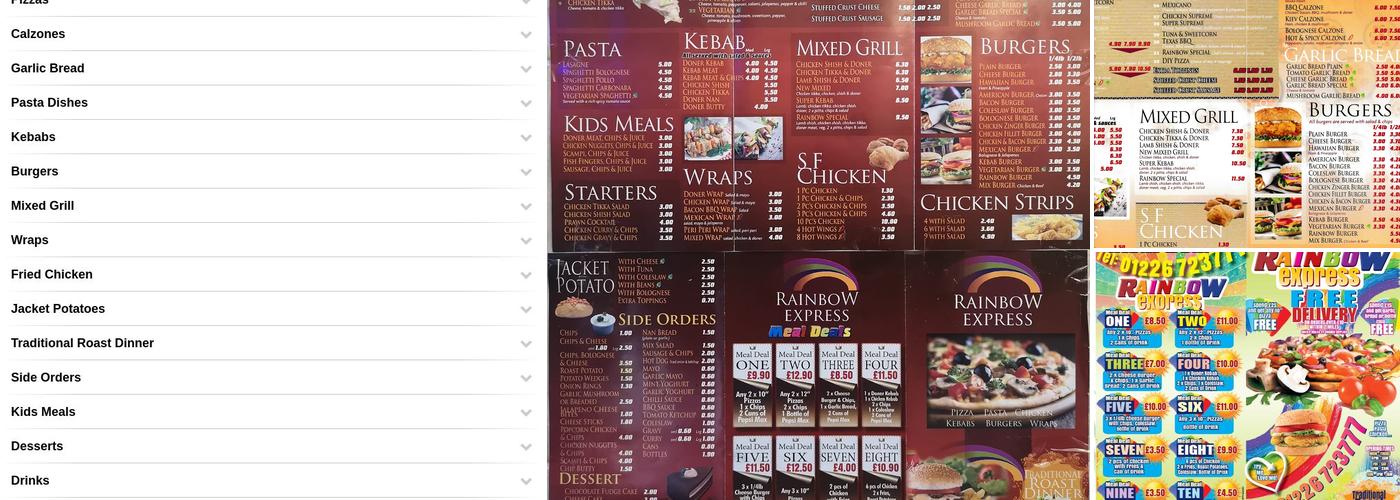 Rainbow Express Menu