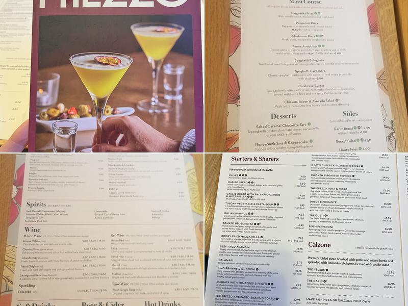 Prezzo Italian Restaurant Enfield Menu
