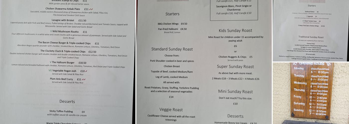 The Three Horseshoes Menu
