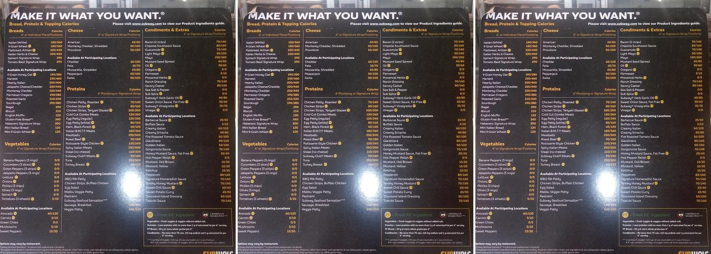 Subway Menu