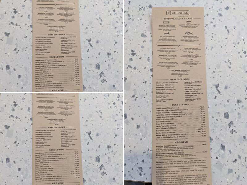 Chipotle Mexican Grill Menu