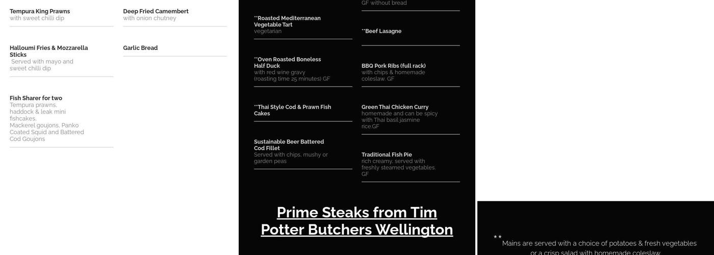 The Three Horseshoes Menu