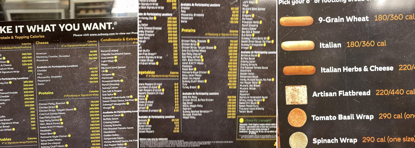 Subway Menu
