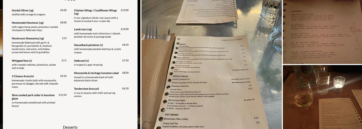 Three Eight Four Menu