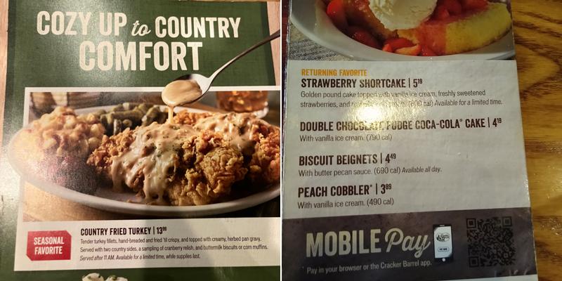 Cracker Barrel Old Country Store Menu