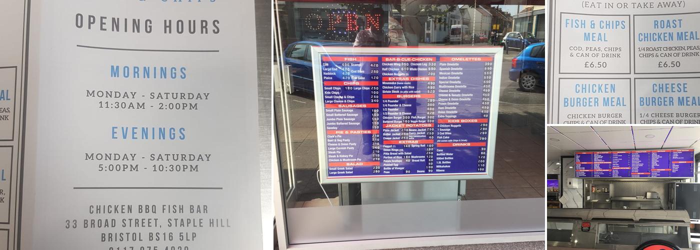 Chicken BBQ Fish Bar Menu