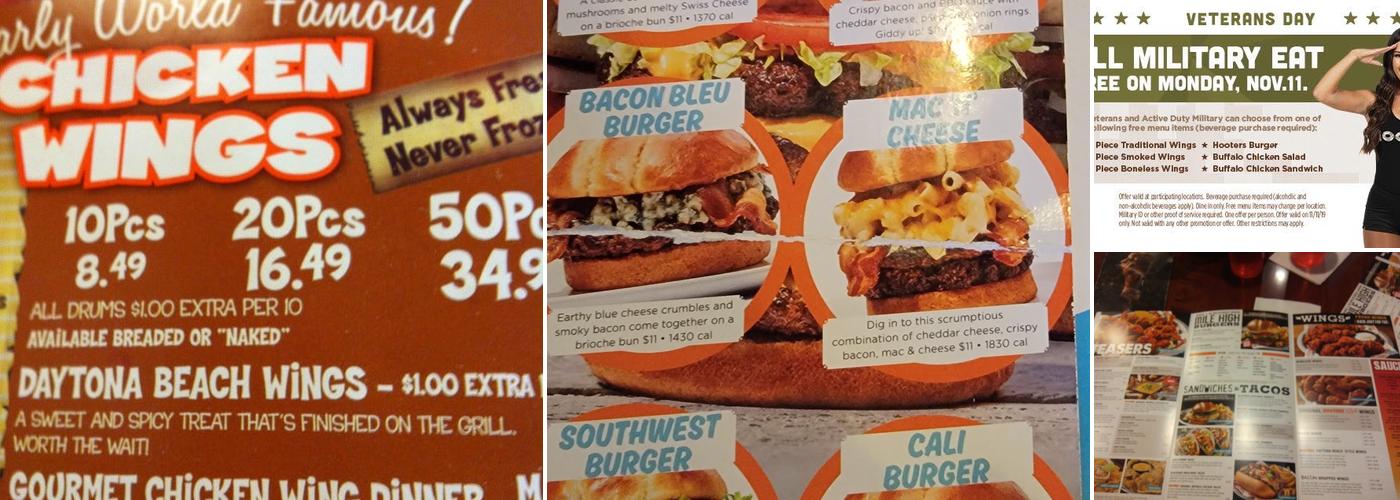 Hooters Menu