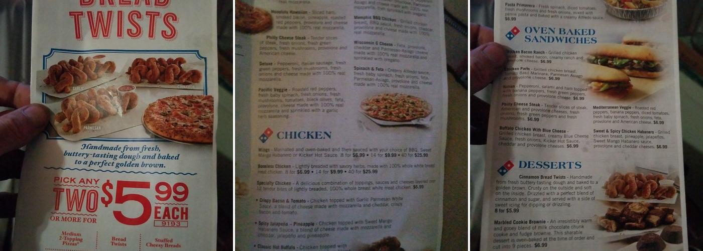 Domino's Pizza Menu