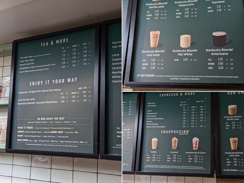 Starbucks Coffee Menu