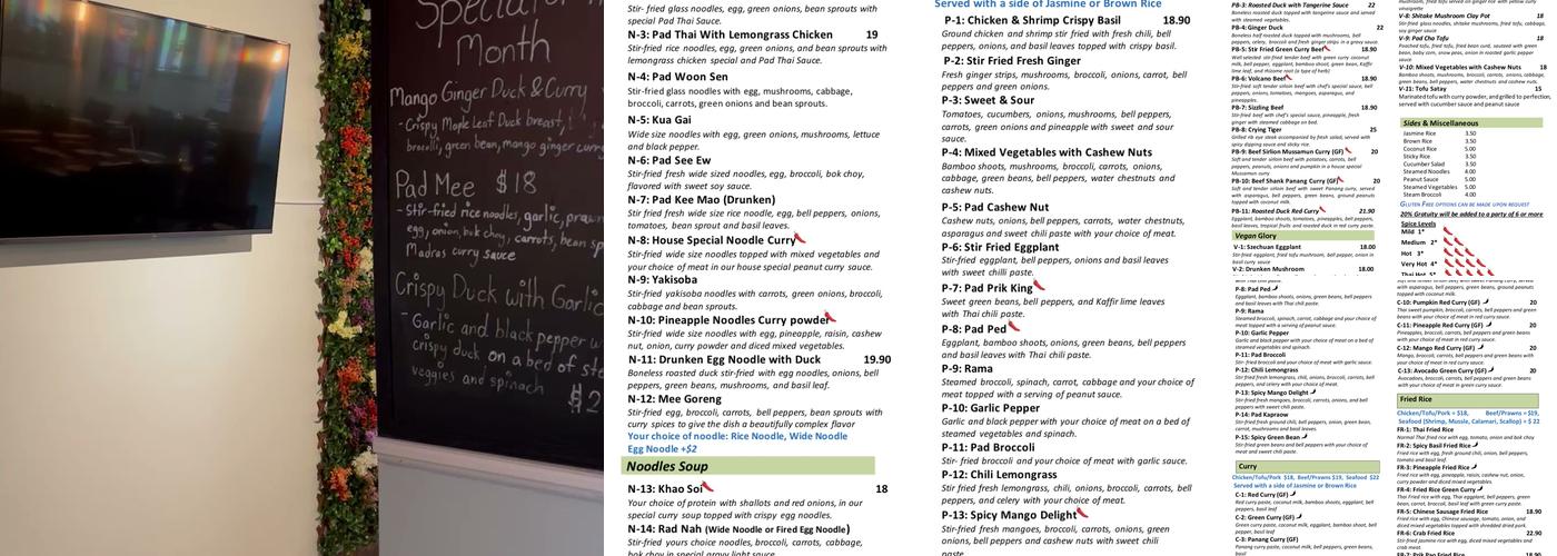 Ginn D Thai Restaurant Menu