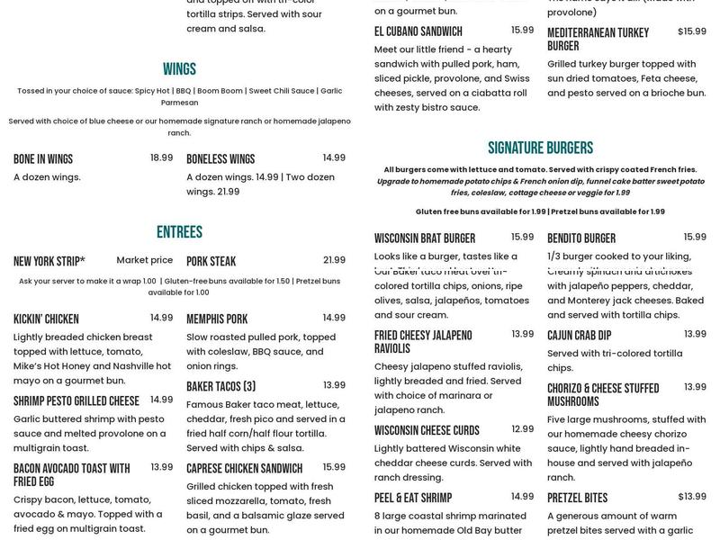 River Walk Pub Menu
