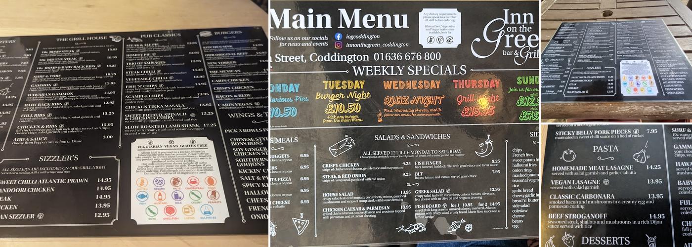 Inn On The Green Menu