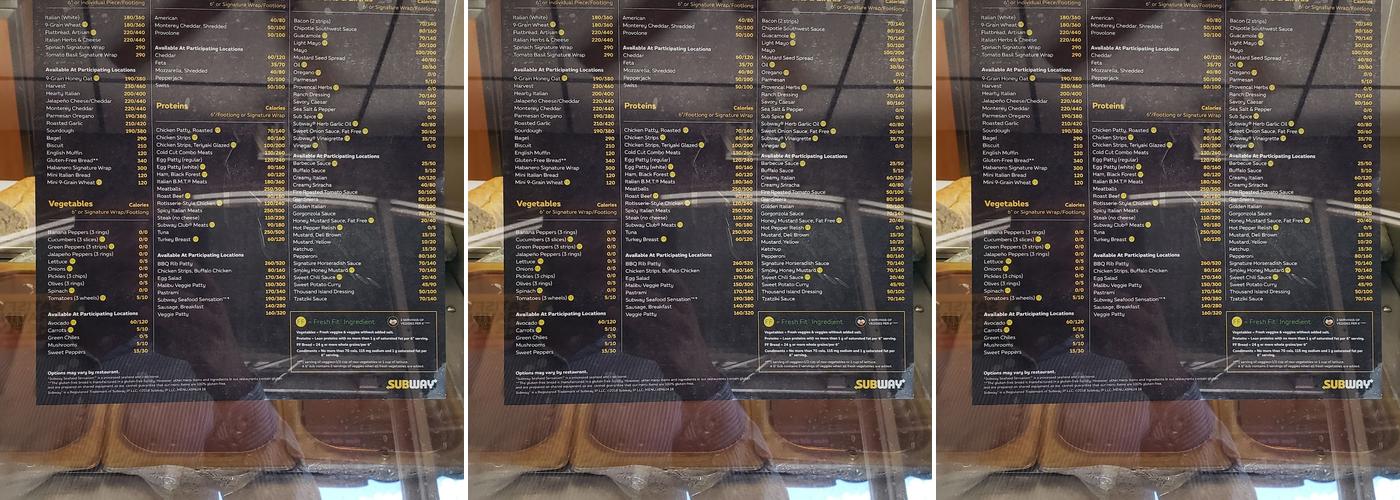 Subway Menu