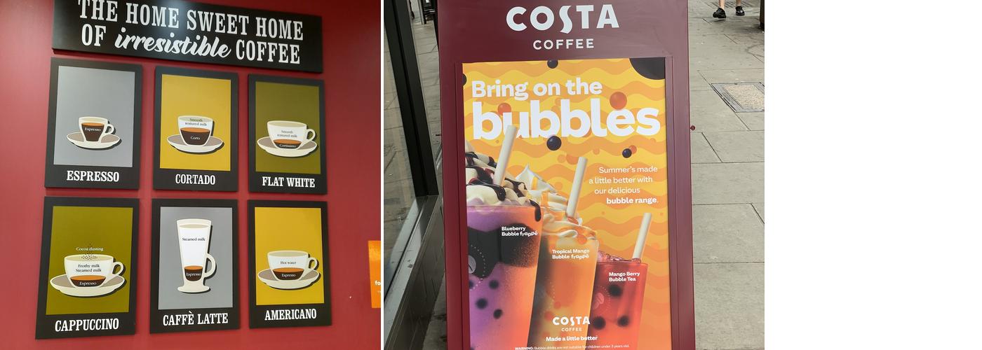 Costa Coffee Menu