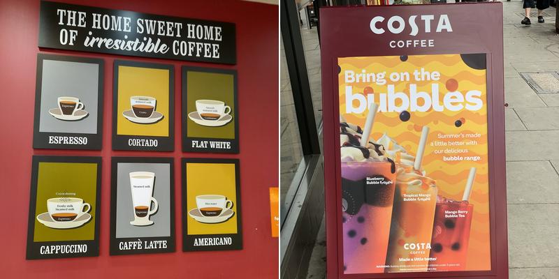 Costa Coffee Menu