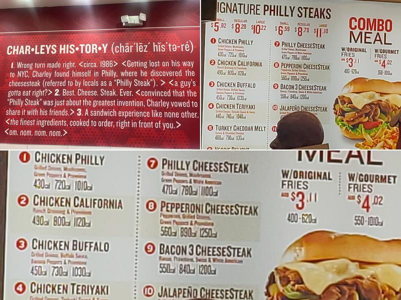 Charleys Cheesesteaks Menu