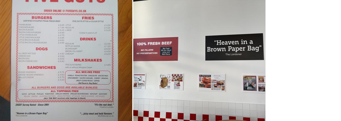 Five Guys Leeds White Rose Menu