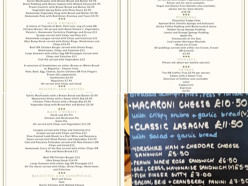 Three Horse Shoes Menu