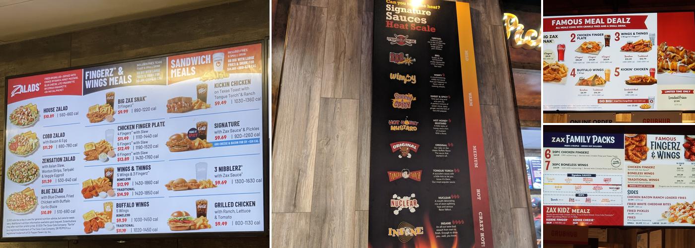 Zaxbys Chicken Fingers & Buffalo Wings Menu