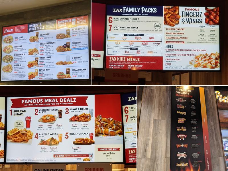 Zaxbys Chicken Fingers & Buffalo Wings Menu