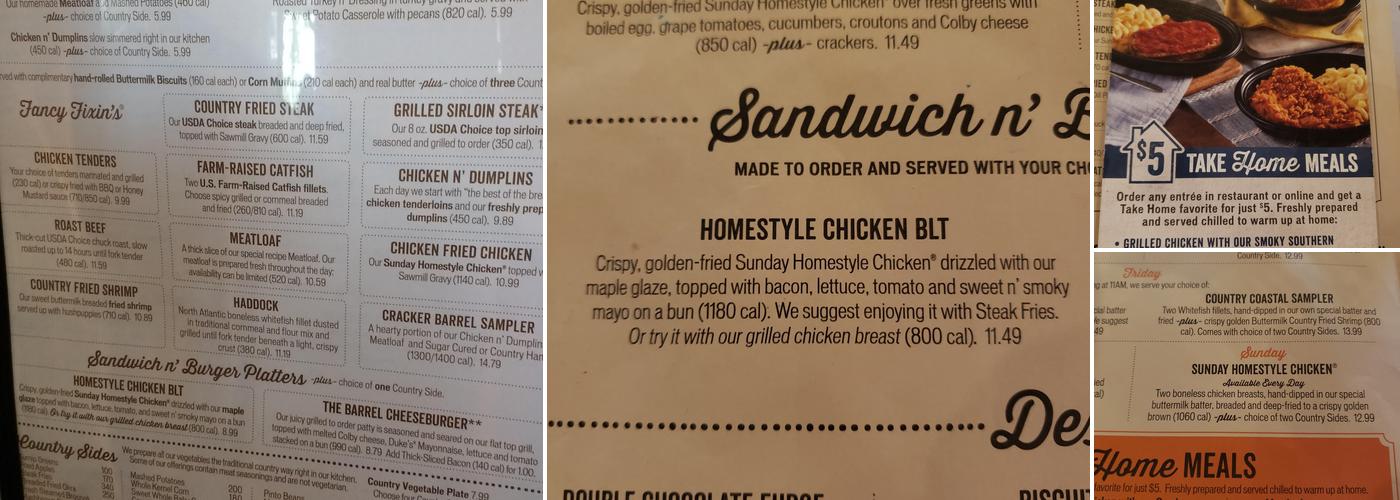 Cracker Barrel Old Country Store Menu