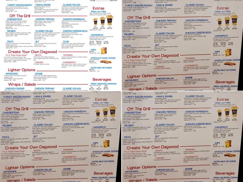 Penn Station East Coast Subs Menu