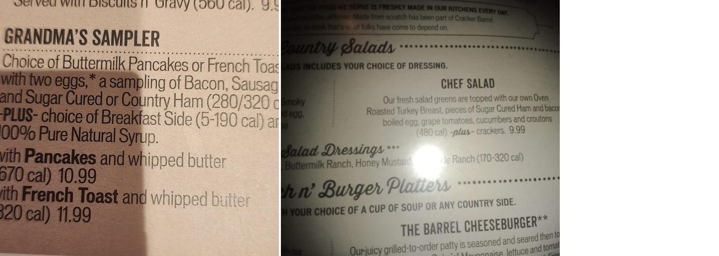 Cracker Barrel Old Country Store Menu