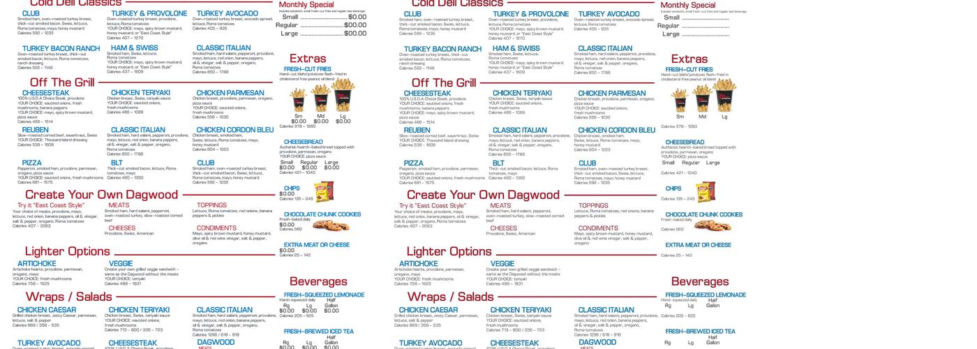 Penn Station East Coast Subs Menu