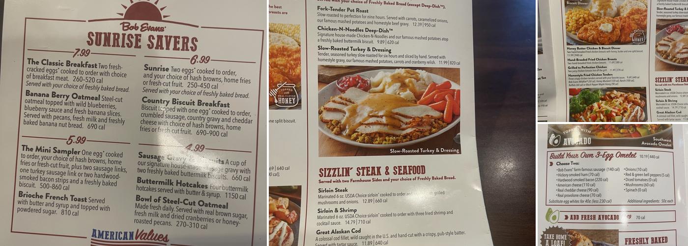 Bob Evans Menu