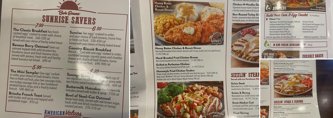 Bob Evans Menu