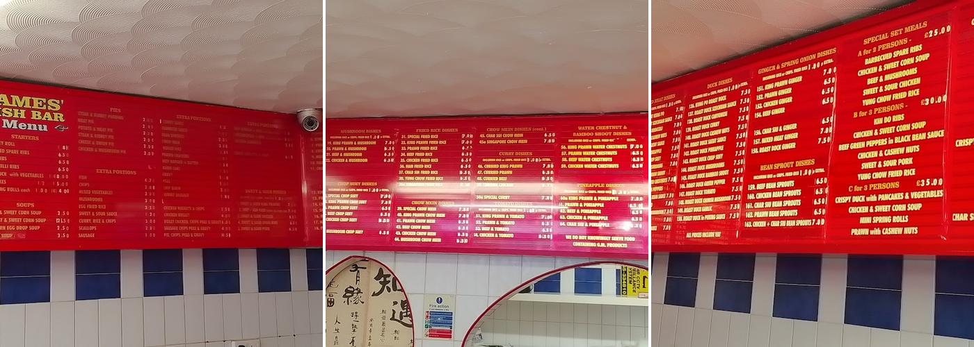 James' Fish Bar Menu