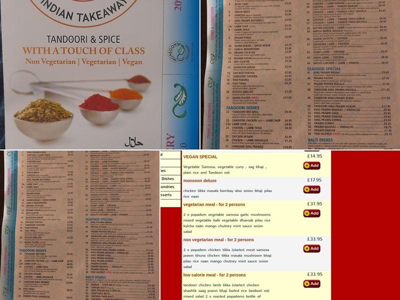 Monsoon Indian takeaway Menu
