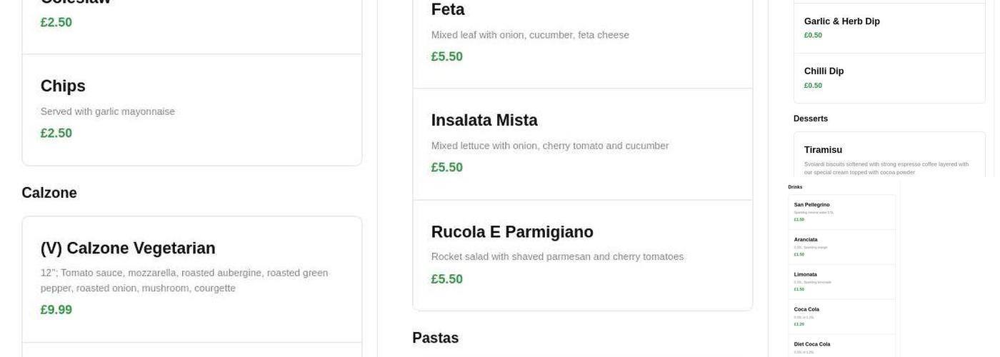 Bella Napoli Pizzeria (Brockley) Menu