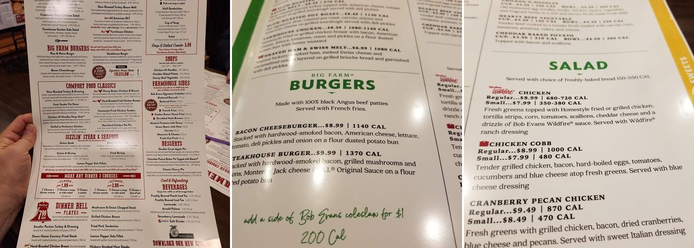Bob Evans Menu