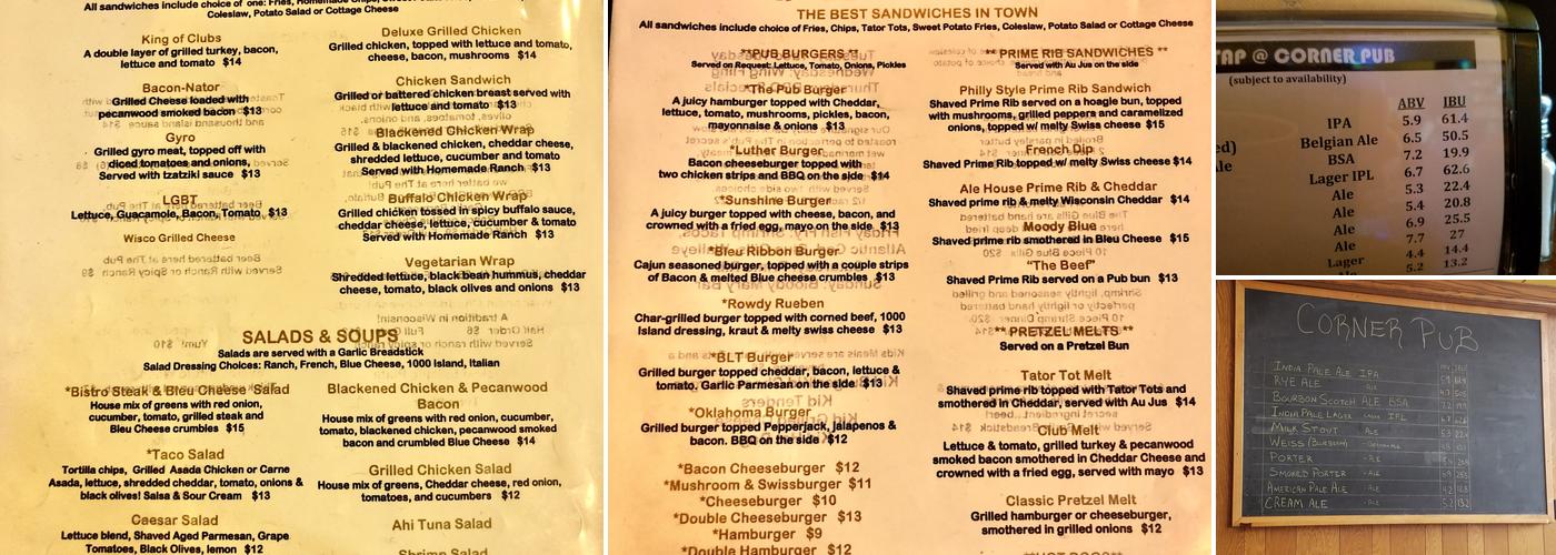 Corner Pub Brewery Menu